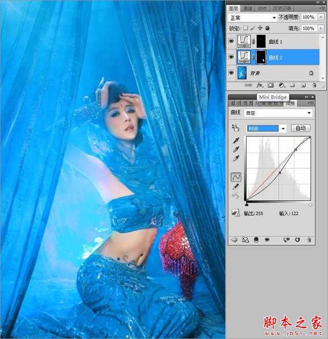 ‘Photoshop为室内古装美女增加梦幻的海底蓝色调‘