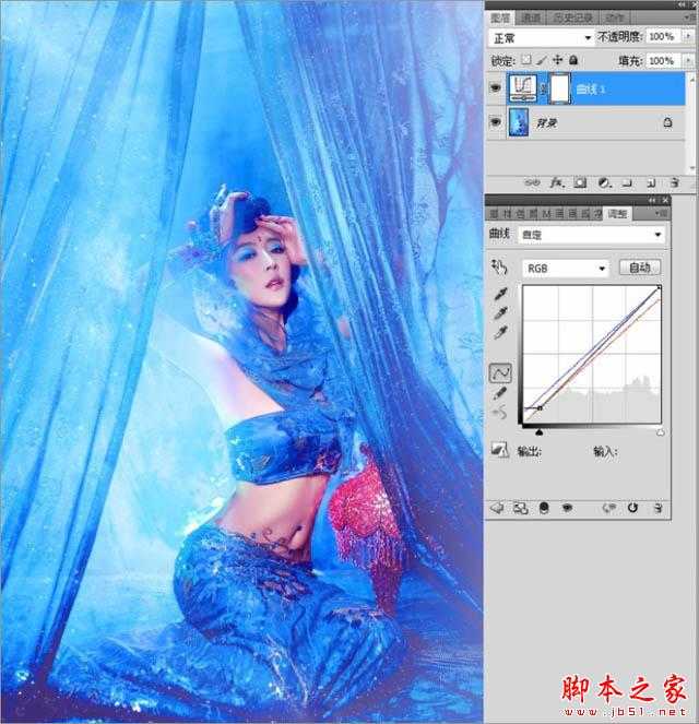 ‘Photoshop为室内古装美女增加梦幻的海底蓝色调‘