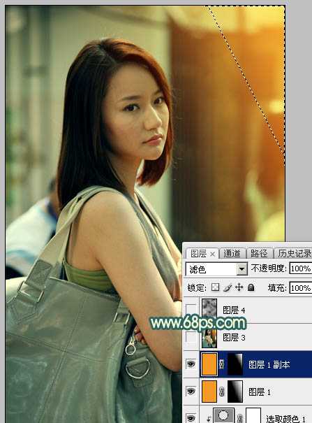 ‘Photoshop将街道人物图片调制出暖色逆光效果‘