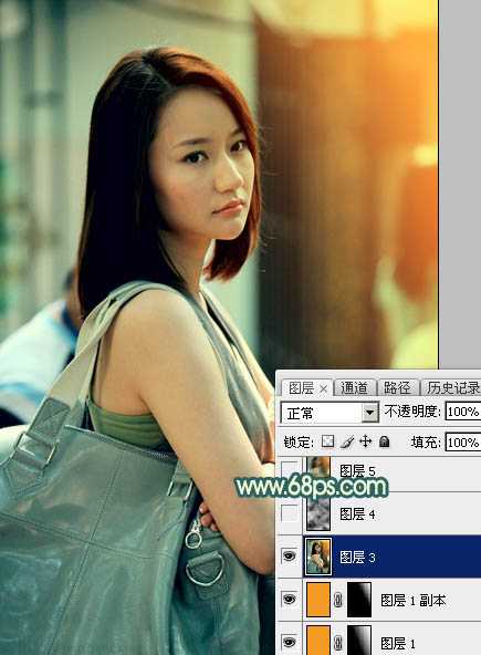 ‘Photoshop将街道人物图片调制出暖色逆光效果‘
