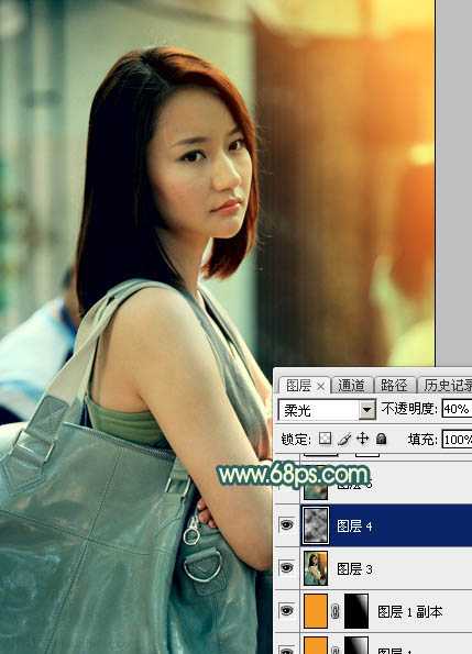 ‘Photoshop将街道人物图片调制出暖色逆光效果‘