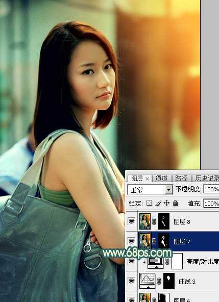 ‘Photoshop将街道人物图片调制出暖色逆光效果‘