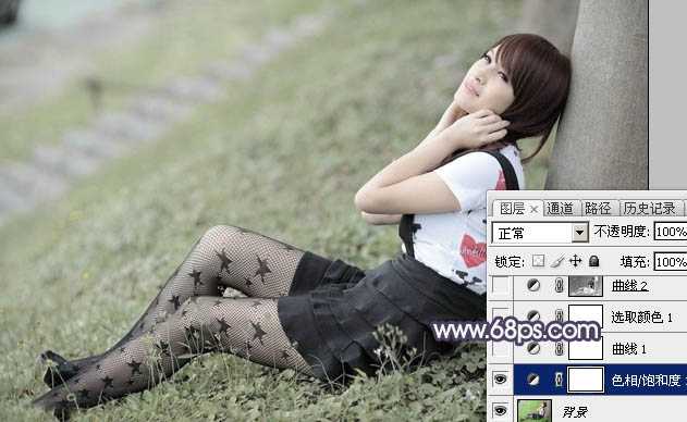 ‘Photoshop为美女图片打造淡美的中性蓝绿色‘
