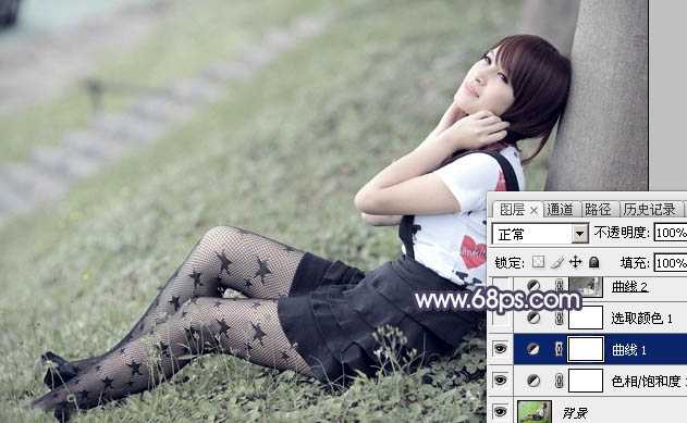 ‘Photoshop为美女图片打造淡美的中性蓝绿色‘