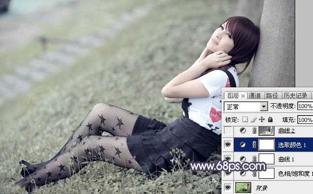 ‘Photoshop为美女图片打造淡美的中性蓝绿色‘