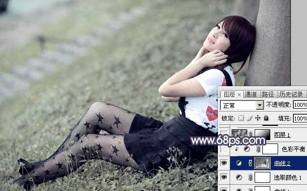 ‘Photoshop为美女图片打造淡美的中性蓝绿色‘