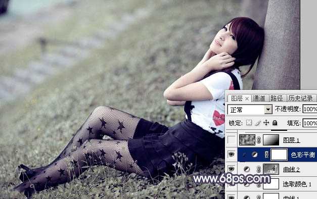 ‘Photoshop为美女图片打造淡美的中性蓝绿色‘