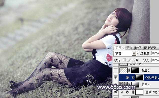‘Photoshop为美女图片打造淡美的中性蓝绿色‘