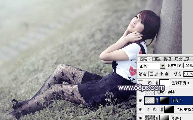 ‘Photoshop为美女图片打造淡美的中性蓝绿色‘