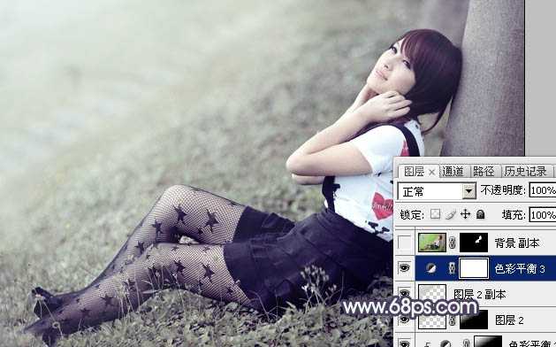 ‘Photoshop为美女图片打造淡美的中性蓝绿色‘