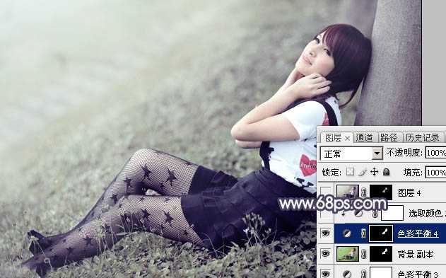 ‘Photoshop为美女图片打造淡美的中性蓝绿色‘