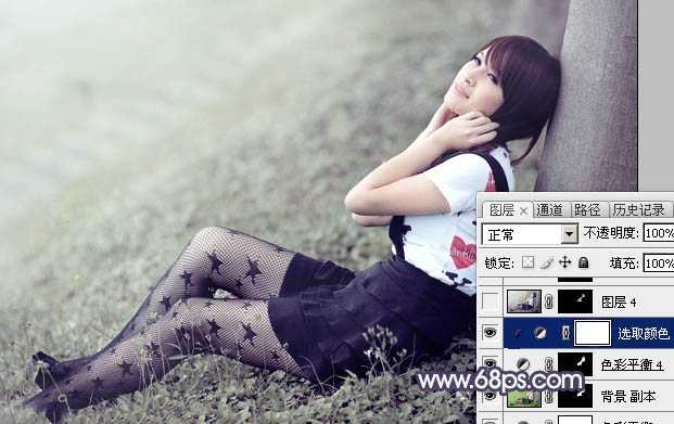 ‘Photoshop为美女图片打造淡美的中性蓝绿色‘