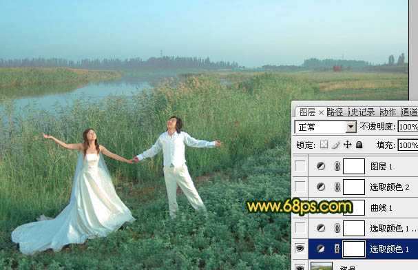 ‘Photosho将江景芦苇婚片打造成唯美的晨曦效果‘
