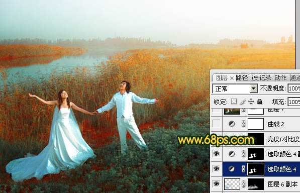 ‘Photosho将江景芦苇婚片打造成唯美的晨曦效果‘