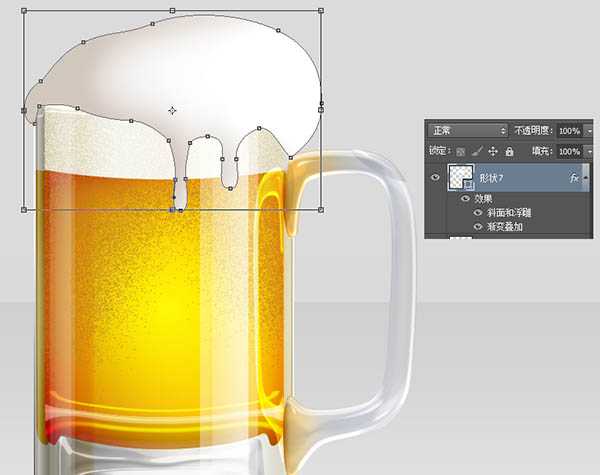 ‘Photoshop制作一杯溢出泡沫的啤酒杯‘