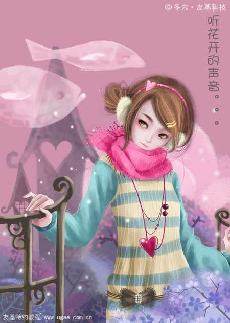 ‘photoshop鼠绘可爱的围红围巾的小女孩‘
