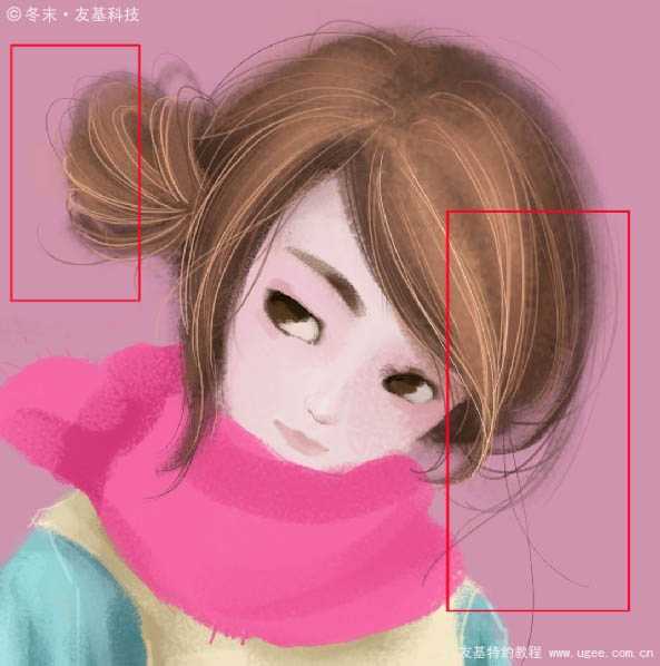 ‘photoshop鼠绘可爱的围红围巾的小女孩‘