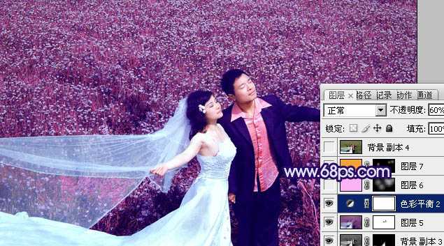‘Photoshop将草地婚片调制出柔美的蓝紫色‘