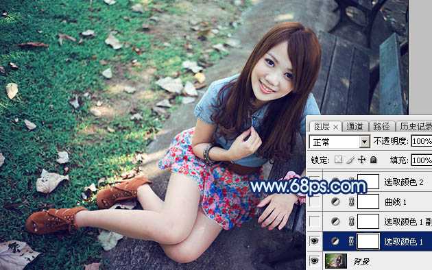 ‘Photoshop将秋季人物图片打造唯美的暗调青蓝色‘