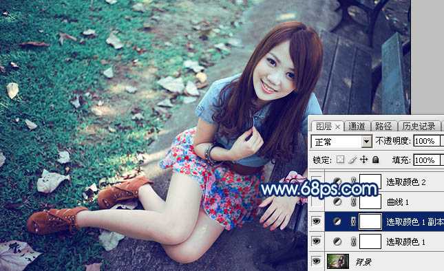 ‘Photoshop将秋季人物图片打造唯美的暗调青蓝色‘