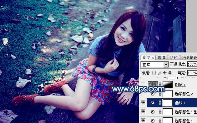 ‘Photoshop将秋季人物图片打造唯美的暗调青蓝色‘