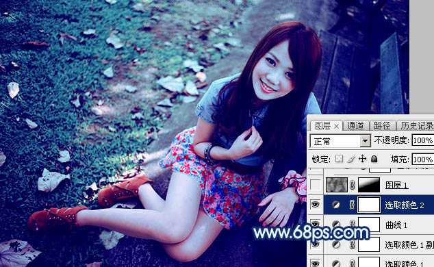 ‘Photoshop将秋季人物图片打造唯美的暗调青蓝色‘