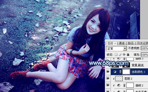 ‘Photoshop将秋季人物图片打造唯美的暗调青蓝色‘