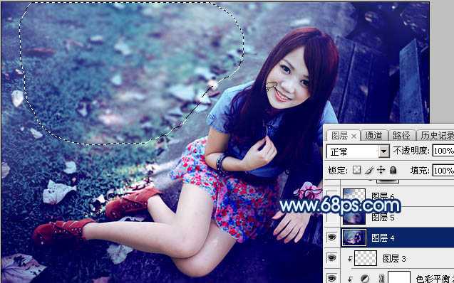 ‘Photoshop将秋季人物图片打造唯美的暗调青蓝色‘
