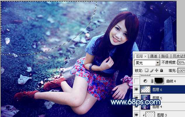 ‘Photoshop将秋季人物图片打造唯美的暗调青蓝色‘