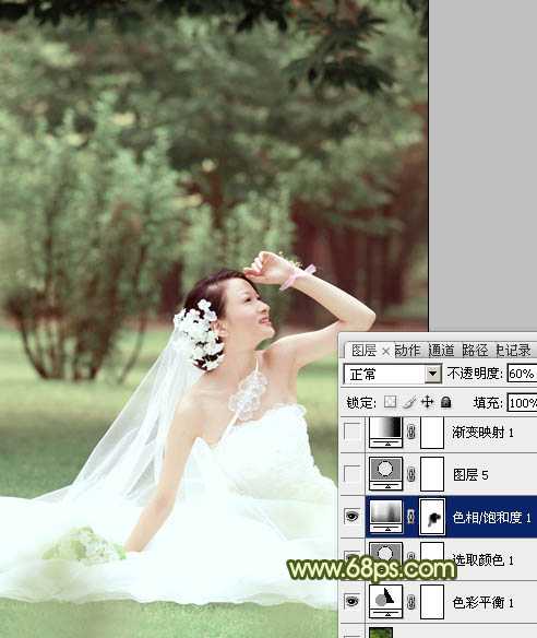 ‘Photoshop将外景婚片调成淡淡的黄绿甜美色‘