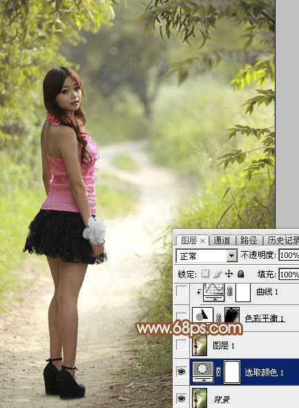 ‘Photoshop给绿树中的人物加上唯美的秋季橙绿色‘