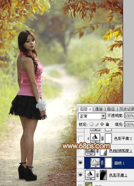 ‘Photoshop给绿树中的人物加上唯美的秋季橙绿色‘