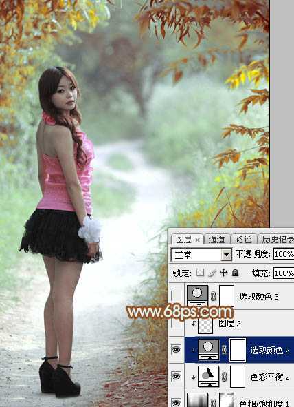 ‘Photoshop给绿树中的人物加上唯美的秋季橙绿色‘