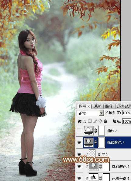 ‘Photoshop给绿树中的人物加上唯美的秋季橙绿色‘