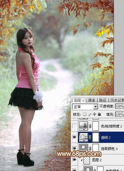 ‘Photoshop给绿树中的人物加上唯美的秋季橙绿色‘