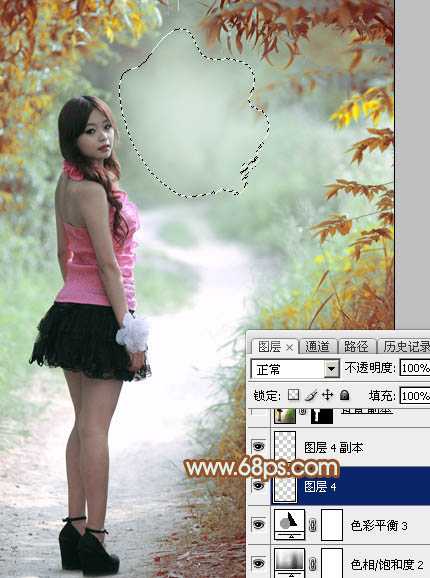 ‘Photoshop给绿树中的人物加上唯美的秋季橙绿色‘