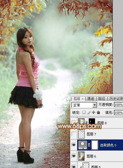 ‘Photoshop给绿树中的人物加上唯美的秋季橙绿色‘