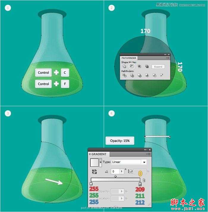 Illustrator制作透明效果的烧瓶图标,脚本之家