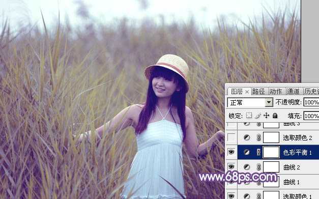 ‘Photoshop将绿色芦苇中的美女照片转为秋季效果‘