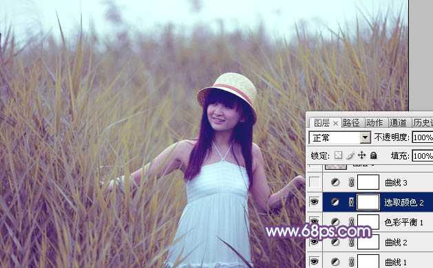 ‘Photoshop将绿色芦苇中的美女照片转为秋季效果‘