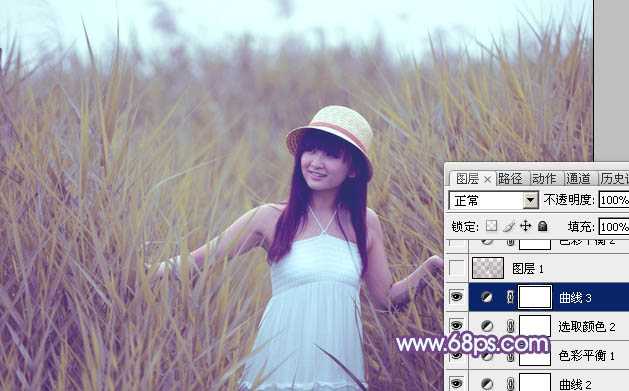 ‘Photoshop将绿色芦苇中的美女照片转为秋季效果‘