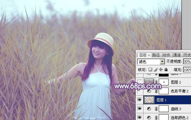 ‘Photoshop将绿色芦苇中的美女照片转为秋季效果‘