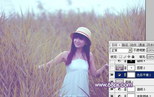 ‘Photoshop将绿色芦苇中的美女照片转为秋季效果‘