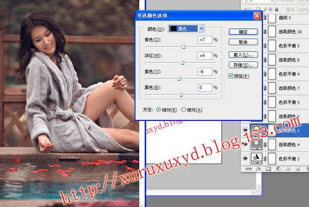 ‘Photoshop为池边美女图片增加暗调橙黄色效果‘