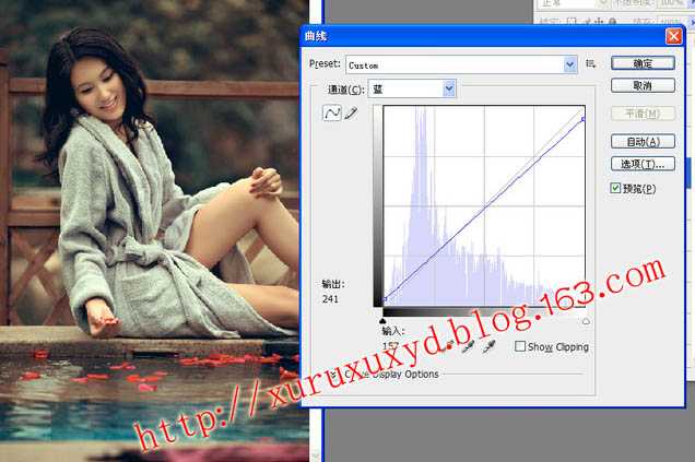 ‘Photoshop为池边美女图片增加暗调橙黄色效果‘