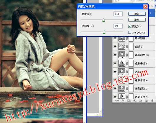 ‘Photoshop为池边美女图片增加暗调橙黄色效果‘