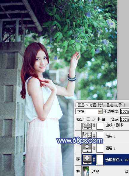 ‘Photoshop将外景美女调出柔美的冷艳青蓝色‘