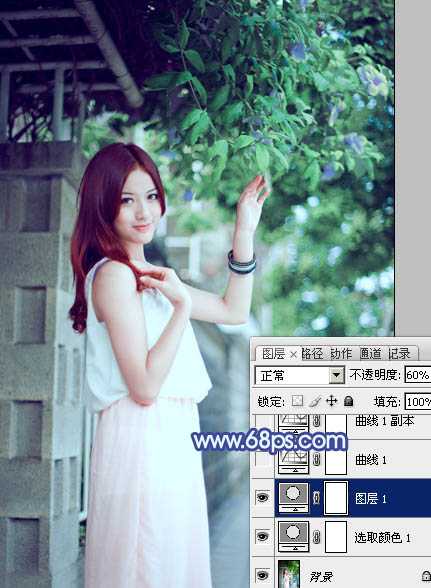 ‘Photoshop将外景美女调出柔美的冷艳青蓝色‘