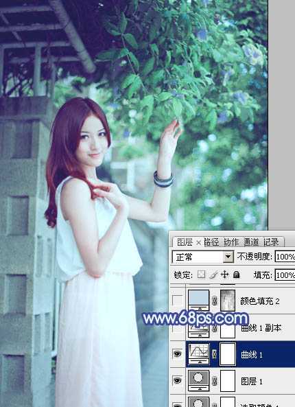 ‘Photoshop将外景美女调出柔美的冷艳青蓝色‘