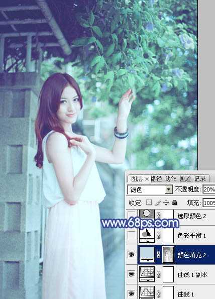 ‘Photoshop将外景美女调出柔美的冷艳青蓝色‘